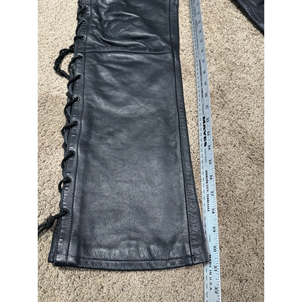 Vintage Harley Davidson Leather Pants Womens 14 Moto Braided Chaps Biker 80s 90s - Picture 2 of 11